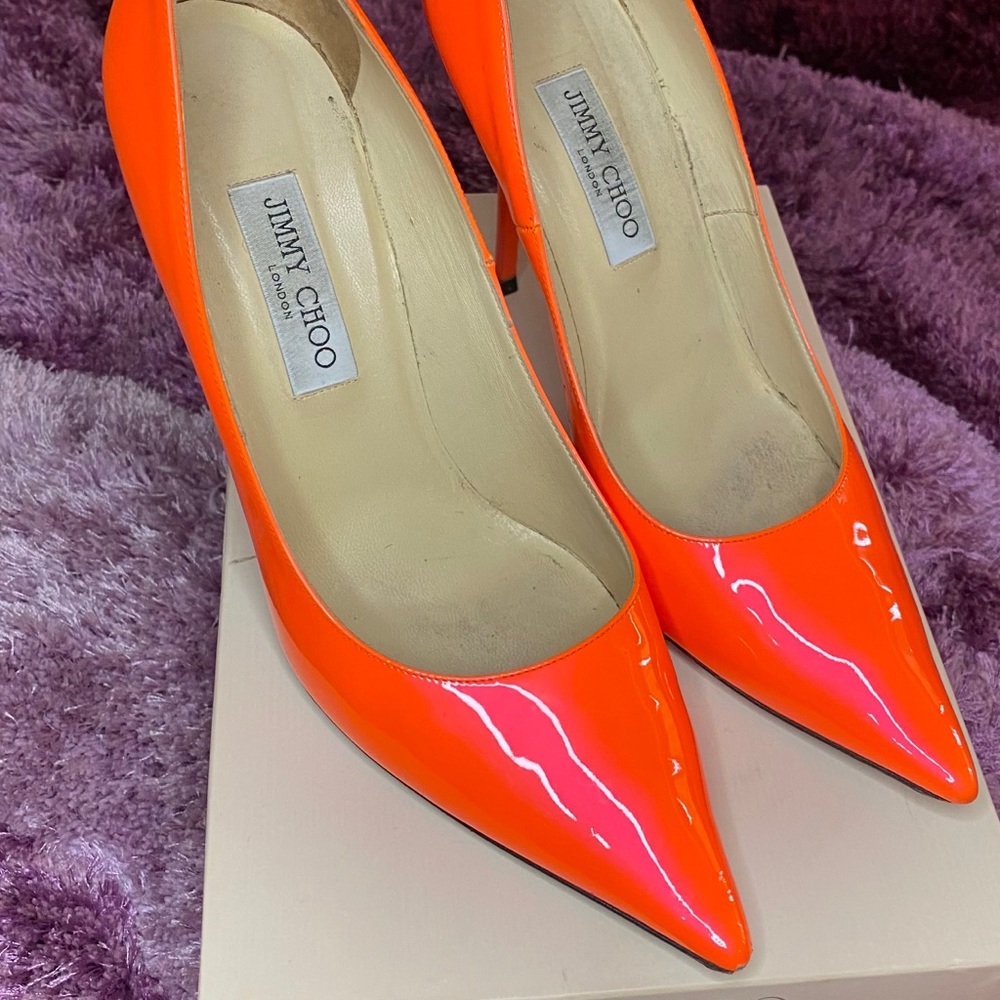 Jimmy Choo Abel Neon Flame Heels - Picture 2 of 7